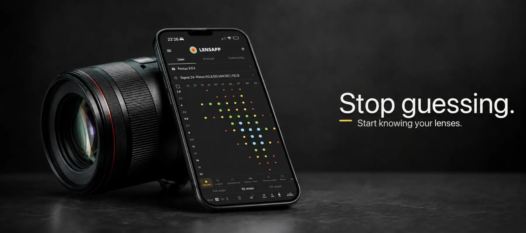 LensApp Pro Kampagnenmotiv: Stop guessing. Start knowing your lenses.
